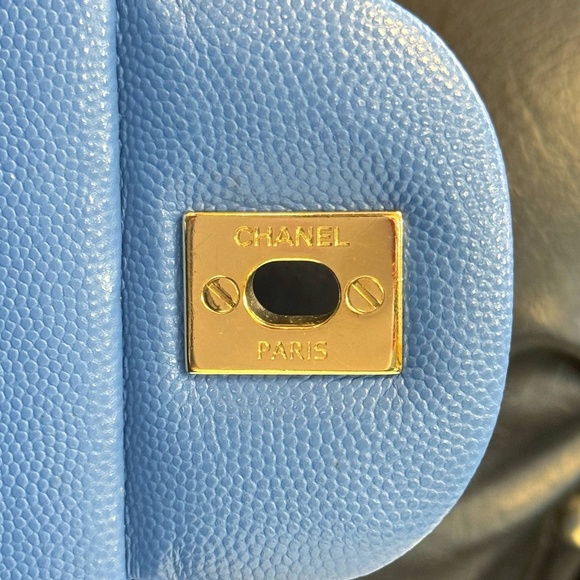 Chanel 21P Blue Caviar Quilted Jumbo Large Classic Double Flap bag & tag - Picture 11 of 16